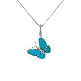 14k White Gold .15ct G VS2 Round Diamond and Turquoise Butterfly Pendant  6.3 Gram